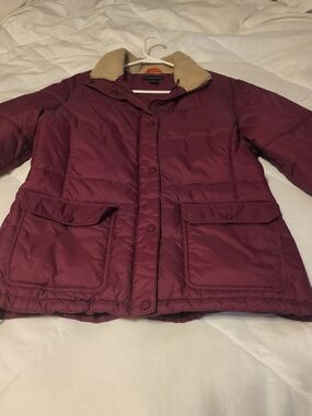 Lands' End Plum Quilted Puffer Jacket with Sherpa Collar